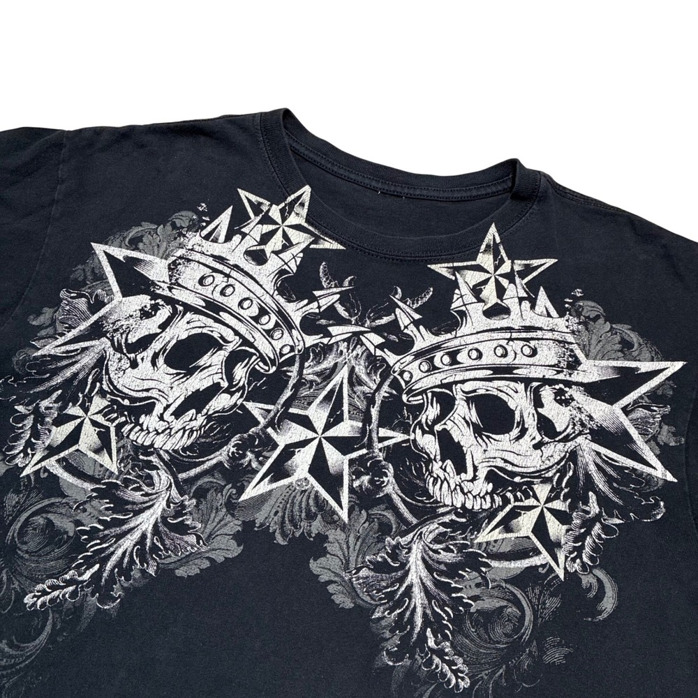 Y2K Crowned skulls nautical stars Mens Black Graphic T-Shirt gothic